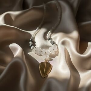 Gilded Leaf Drift – One of a Kind Hand Designed Quartz  Gemstone Necklace